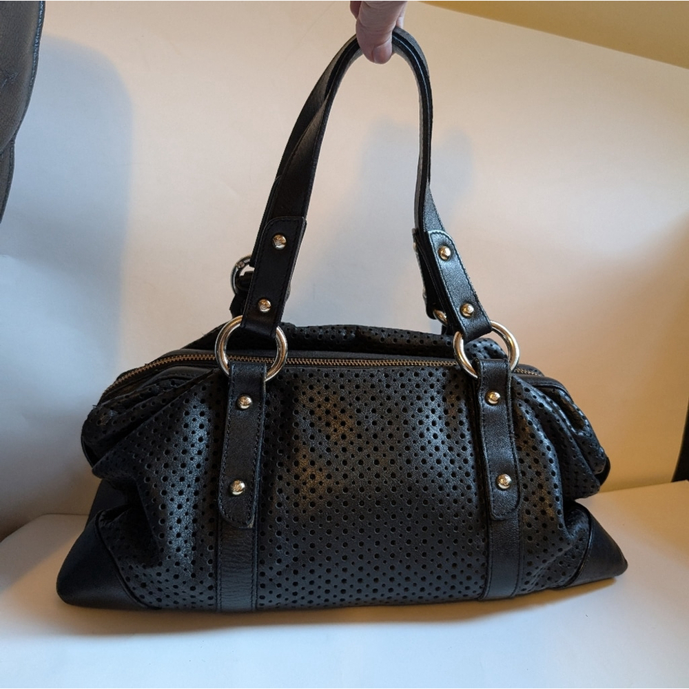Emporio Armani Elegant Black Perforated Handbag In VGUC